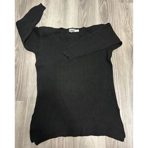 Effeci Vintage Black Ribbed Cotton Tunic Sweater Shoulder Pads Side Slit‎ Large